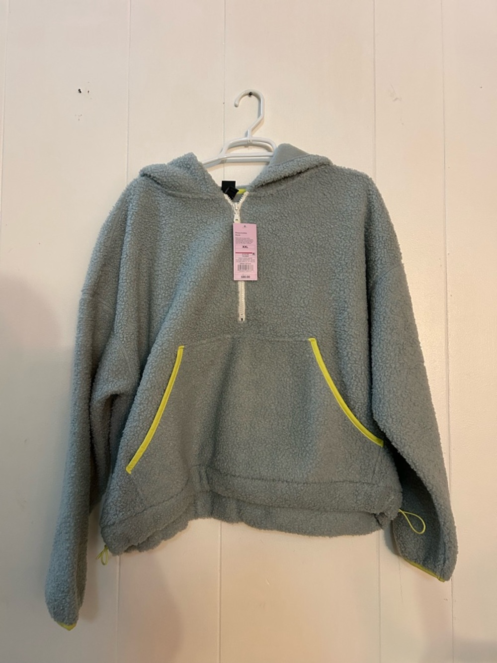 wild fable Light Gray Sherpa Hooded Pullover with Yellow Trim
